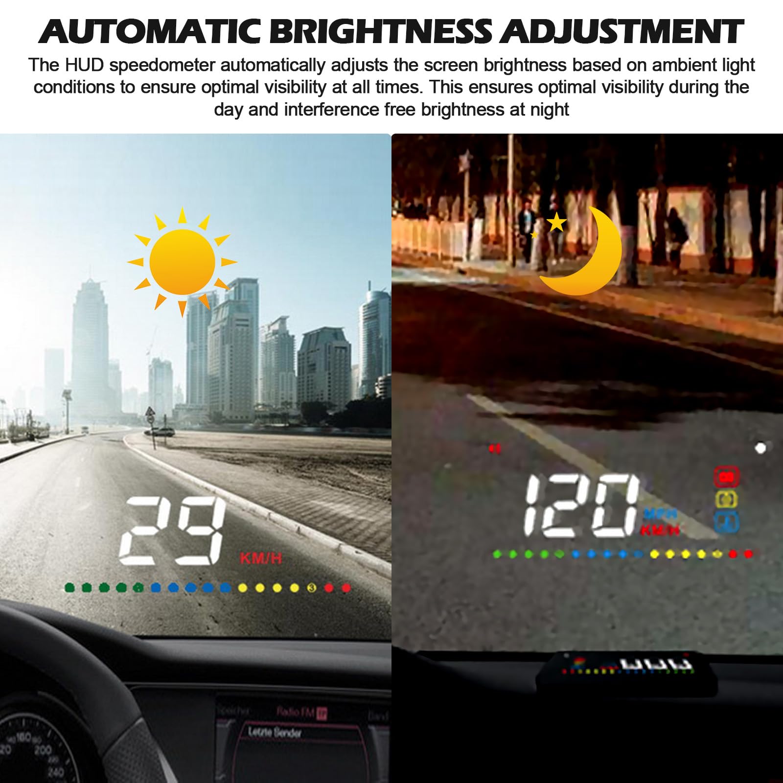 Écran tête haute de 3,5" pour voiture, matériau ABS + PC de qualité supérieure, écran HUD de voiture, affichage LED, compatibilité OBD2, speedomètre, compteur de vitesse, pour une utilisation