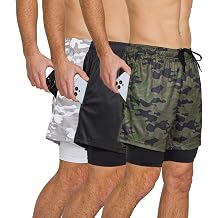 Ultra Performance Mens 2 in 1 Athletic Running Shorts 3 Pk Mens Workout Gym Compression Shorts for Men with Pockets 5" Inseam