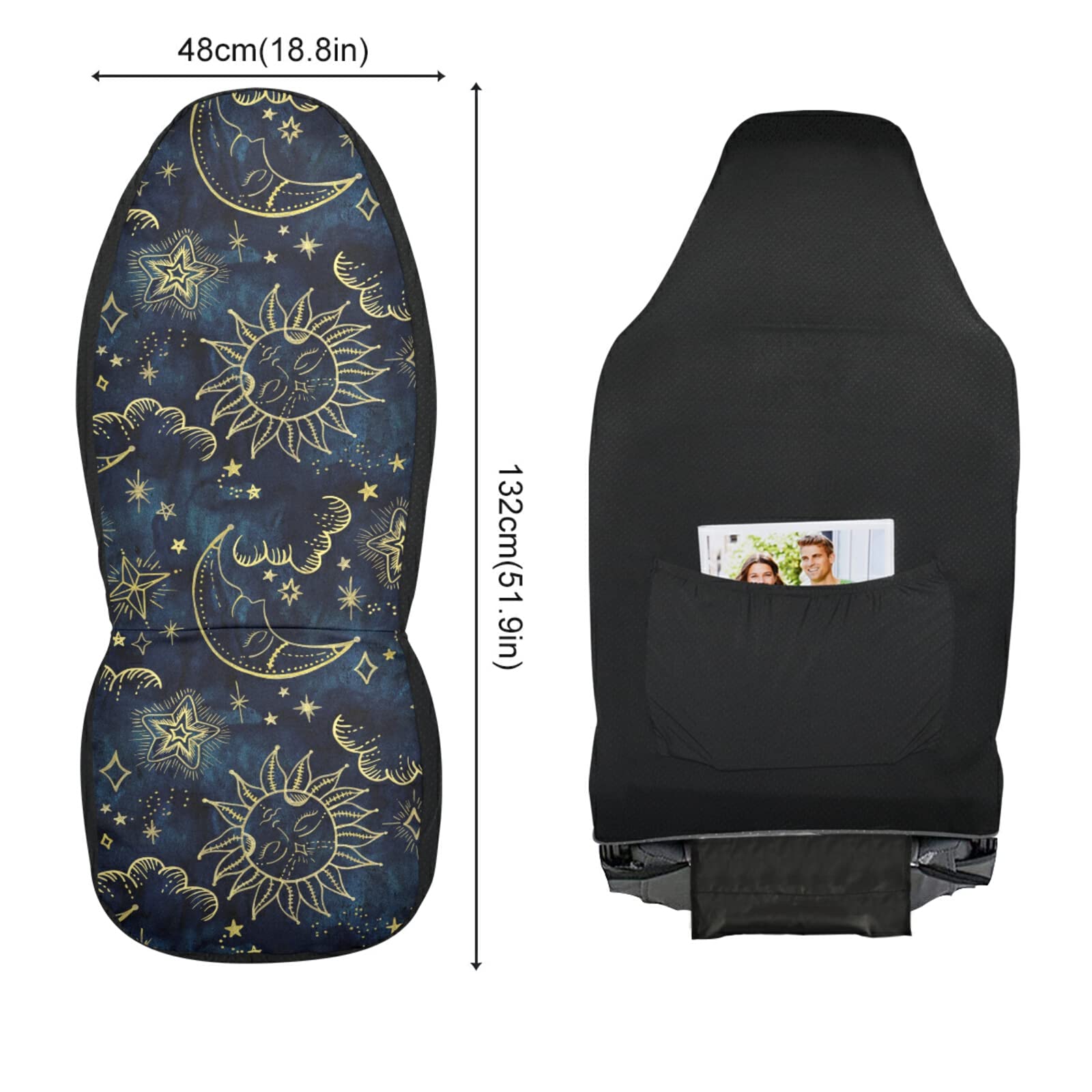 ALAZA Sun Moon Boho Cosmos Astrology Car Seat Covers Front Seats Only for Women Men Seat Covers w/Organizer Pocket for Cars SUV Truck Sedan, 2 pcs