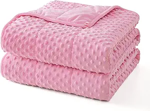 Topcee Weighted Blanket for Adults (15lbs 60"x80"), Minky Dots Heavy Blanket for 140-160lbs Sleeping, Soft, Cozy and Cooling Weighted Throw Blankets, Machine Washable, Pink
