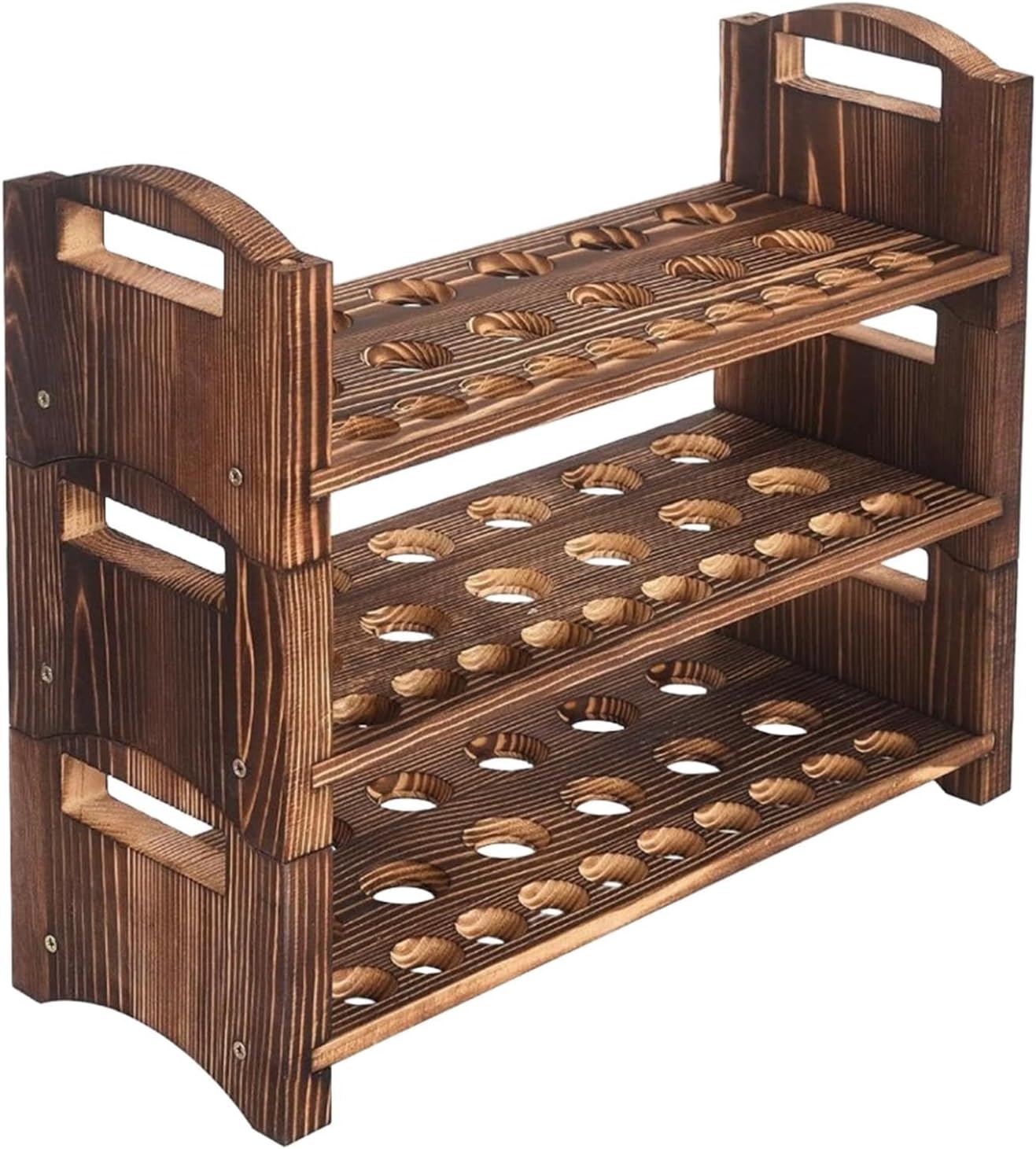 Egg Storage Holder Wooden Egg Organizer Countertop Tray Display Stand with Grooved Layout Stackable Portable Rack with Carry Handle Suitable for Kitch, Three Layer