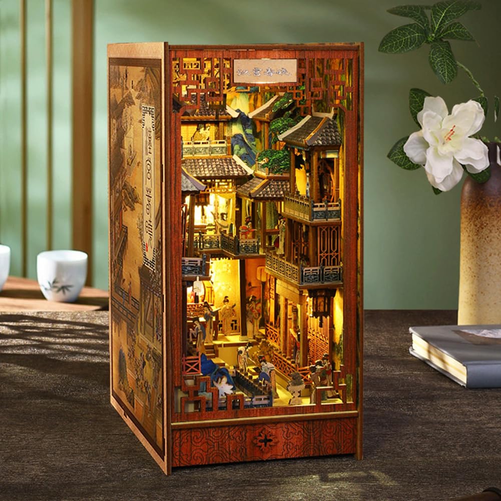 Cjeuxnr DIY Book Nook Kit maison de poupée miniature Puzzle 3D en bois Dynastie chinoise Han architecture culturelle modèle construire avec lumière LED et boîte à musique Cjeuxnr DIY Book Nook Kit maison de poupée miniature Puzzle 3D en bois Dynastie chinoise Han architecture culturelle modèle construire avec lumière LED et boîte à musique