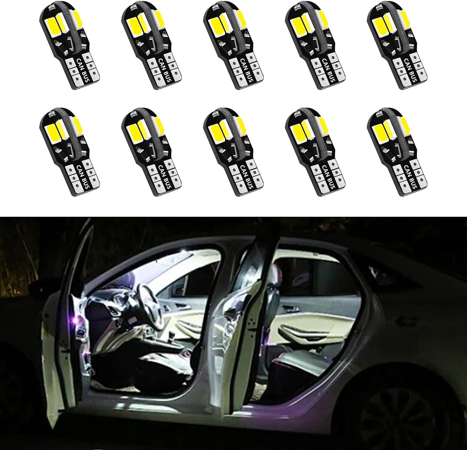 T10 5730 5630 8SMD LED Bulb License Plate Light Bulbs, 10PCS 12V 8000K Car Interior Side Wedge Light Error Free Lamp for Indicator Map Dome Courtesy Side Marker Light(White)