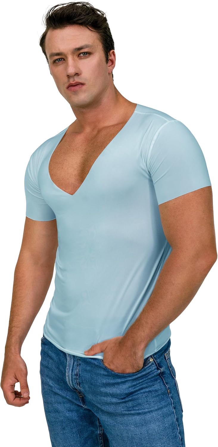 Deep V Neck Undershirts for Men-Sweatproof White V-Neck Short Sleeve Mens Tshirt-Men's Size to XL XXL Tall Big 3xlt