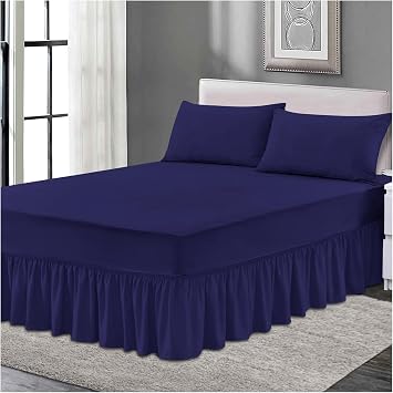Plain Elastic Bed Valance Sheet, Ruffles Bed Skirt Sheets, Ultra Soft Bedskirts Valance Bedsheets, Navy