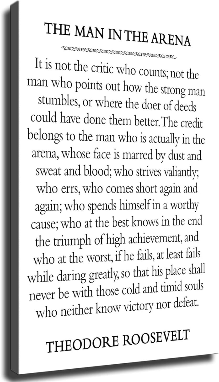 The Man in the Arena Courage Quote Theodore Roosevelt Motivational Wall-Art for Office Home Living Room(Unframed,08x12inch(20x30cm))