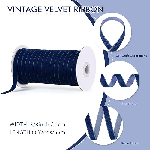 Miniatura 209 de Chuangdi 3/8 pulgadas, 60 yardas, cinta de terciopelo azul verde azulado de Navidad, cintas anchas de terciopelo vintage para adornos de árbol