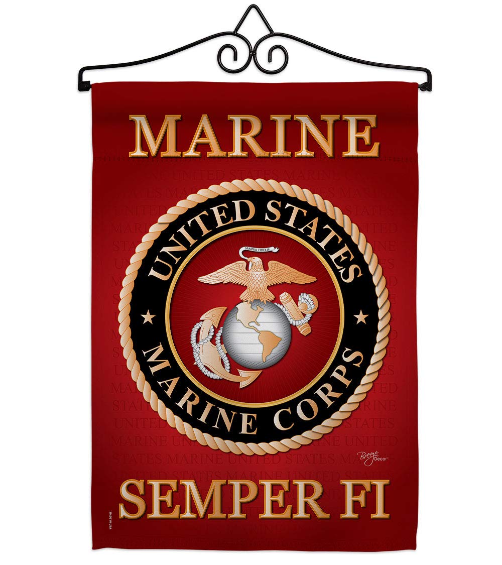 Bandera de jardín del Cuerpo de Marines – Juego de colgador de pared Fuerzas Armadas USMC Semper Fi United State American Military Veteran Retire Official – Cartel de casa pequeño regalo de patio de
