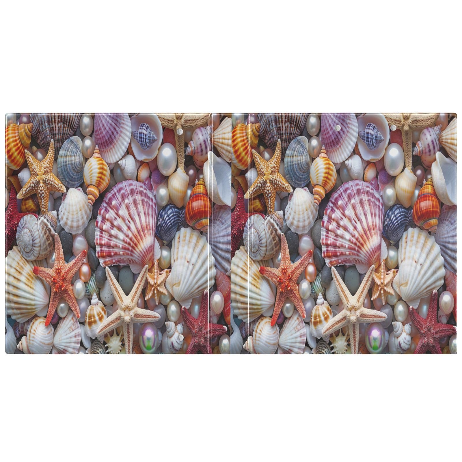 Confezione da 2 raccoglitori a 3 anelli, con conchiglie colorate, stelle marine, con portablocco a D, grandi raccoglitori a 3 anelli, per scuola, università, ufficio