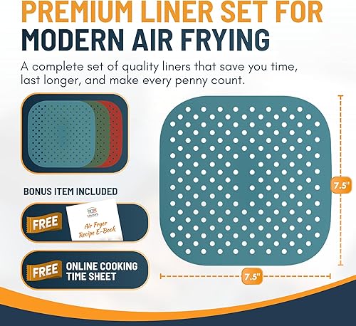 Miniatura 3 de Linda's Essentials - Forros cuadrados reutilizables de silicona para freidora de aire (7.5 pulgadas, paquete de 3) - Accesorios antiadherentes y
