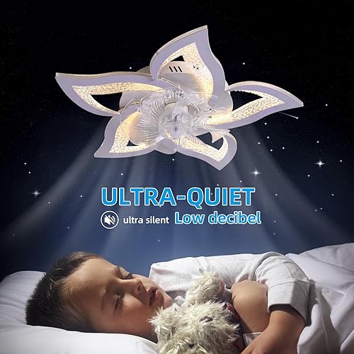 Miniatura 6 de Becailyer Ventiladores de techo modernos de 25 pulgadas con lámpara, ventilador de techo con forma de flor LED regulable con control remoto de bajo