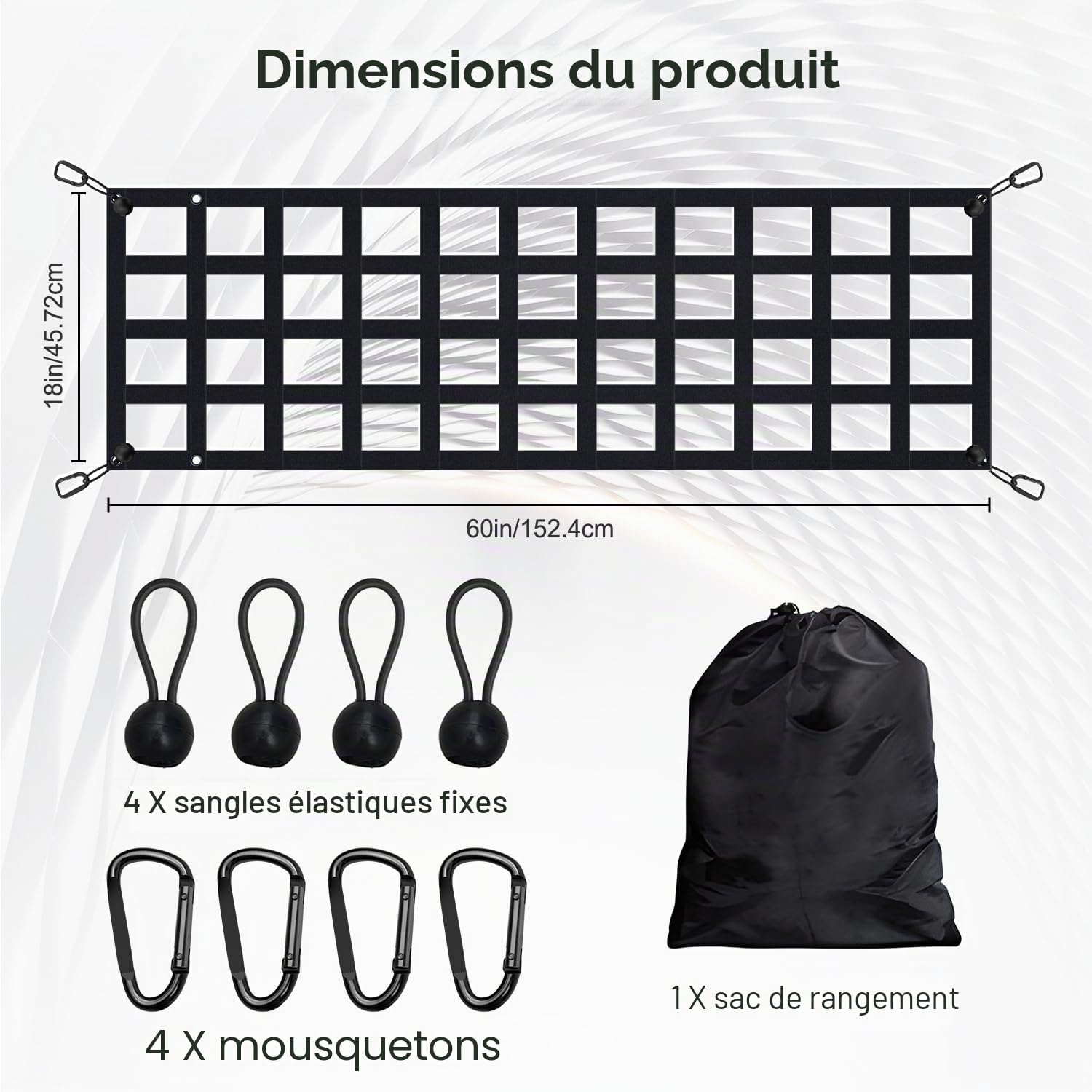 Tailgate Filet cargo pour la plupart des camions de taille moyenne, 160 x 45 cm, compatible avec Ford, Chevy, Dodge, Ram - Filet d'extension de porte de queue pour lit de pick-up - Noir