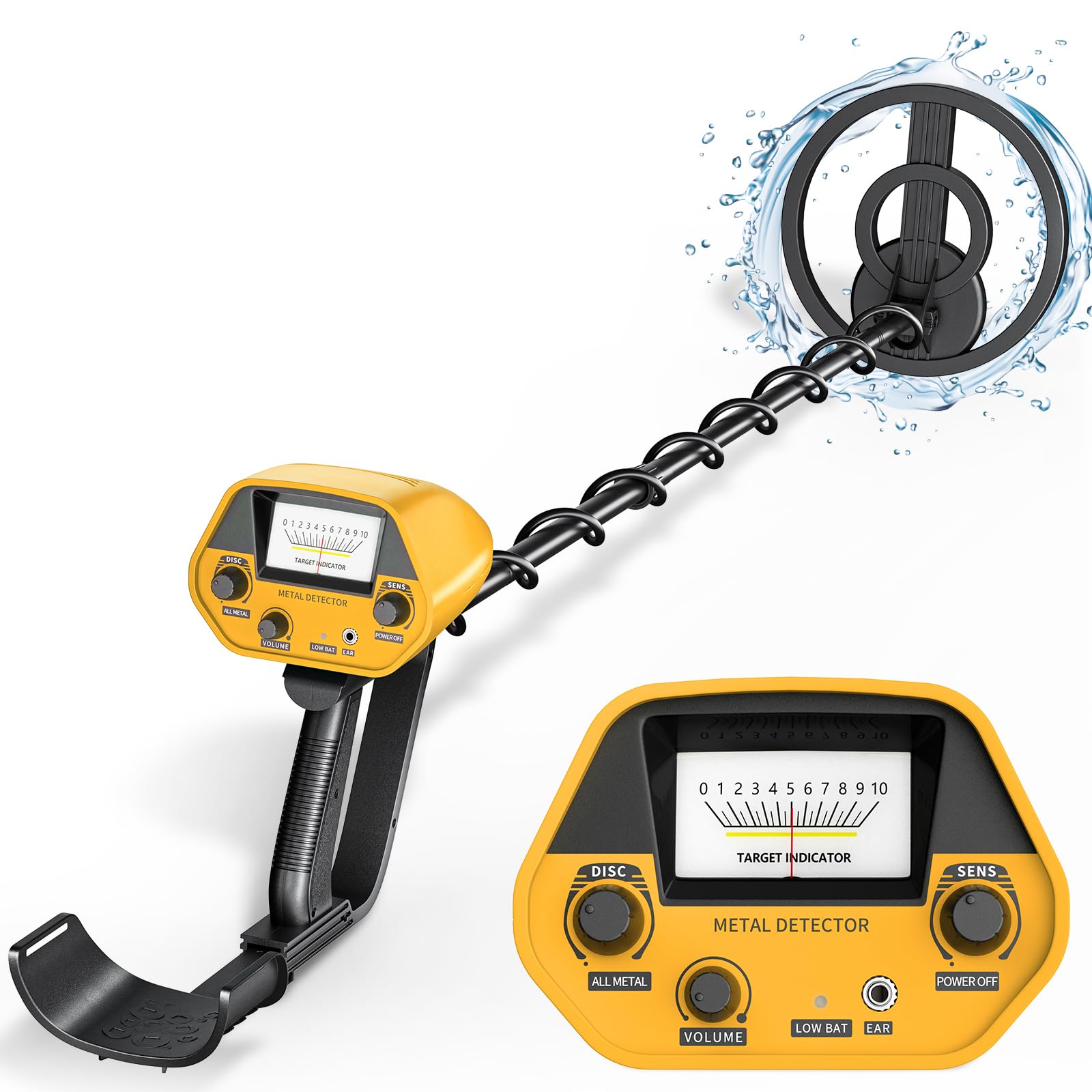 Détecteurs de Métaux Haute Précision Hauteur Réglable, Professionnel Détecteurs de Métaux Bobine de Recherche Étanche de 25 cm avec pour Enfants et Adultes, Batterie Rechargeable