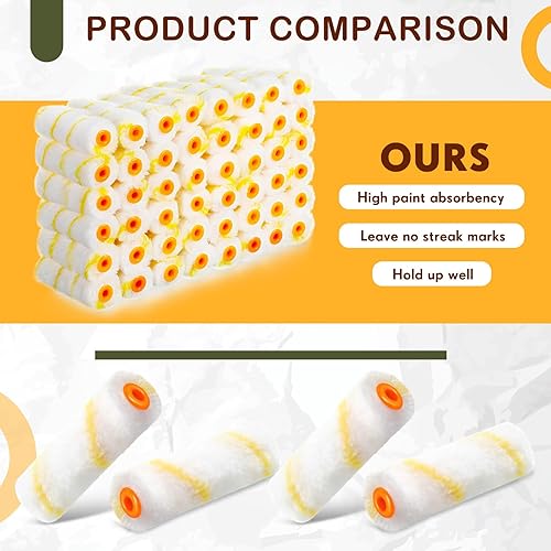 Miniatura 6 de 200 piezas de rodillos de pintura de 4 pulgadas, 12 pulgadas, mini rodillos de pintura para siestas de microfibra, suministros de pintura para el