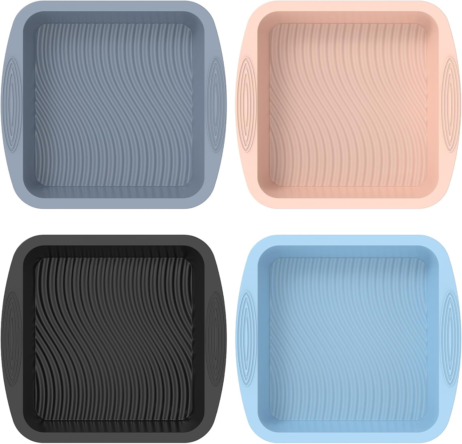 UKQRRTC 4Pcs Silicone Square Cake Pan Set, 8 Inch Non-Stick Brownie Baking Pans with Anti-Scald Handles, BPA-Free Food Grade Silicone Molds for Lasagna, Cornbread, Fudge & Meatloaf, Dishwasher Safe