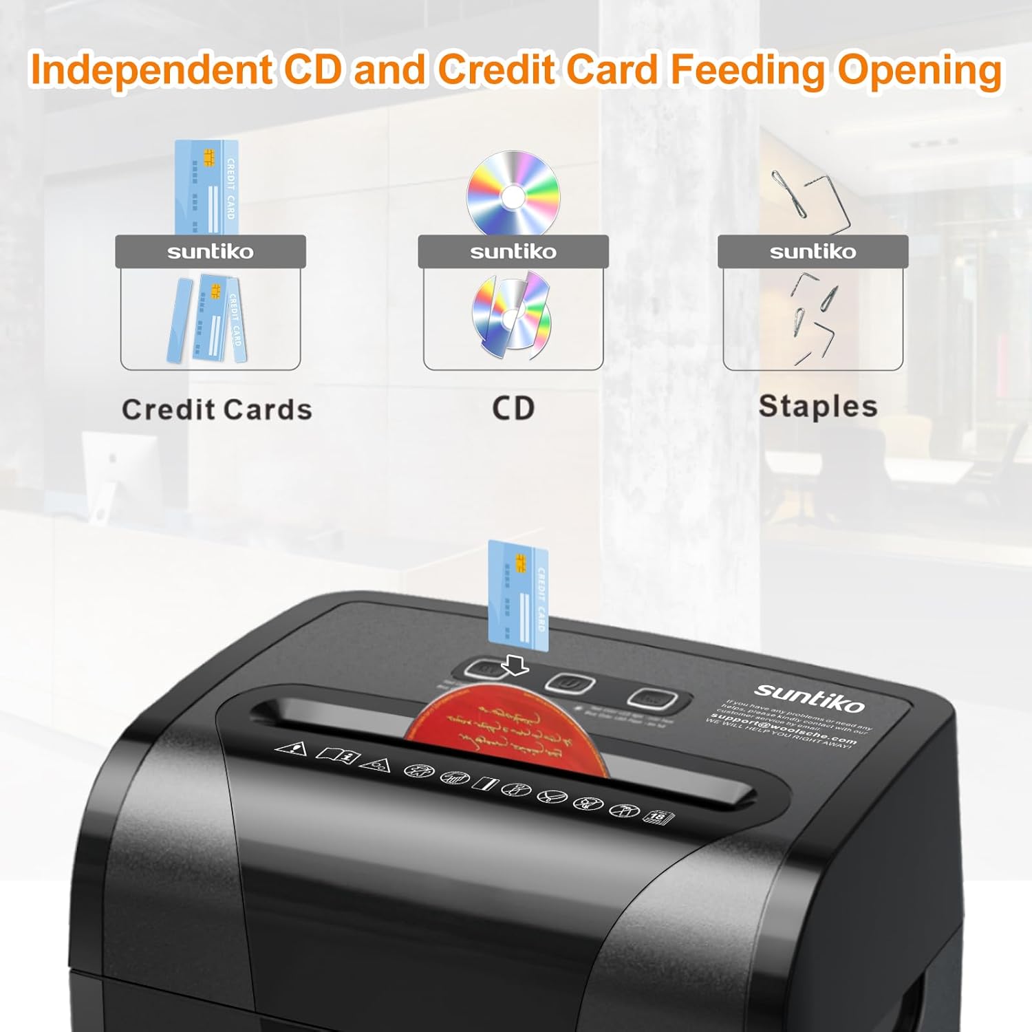 Paper Shredder, 18-Sheet Cross Cut Level P-4, Shred Paper/Credit Card/CD, with Large Pull Out Bin，Insert Auto Jam Proof System Shredder for Home&Office