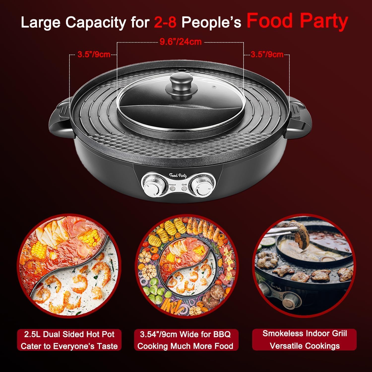 Hot Pot Electric with BBQ Grill Hotpot Chinese Pot Cooker 220V 2200W Korean Barbecue Thai ShabuShabu 2 in 1 Set