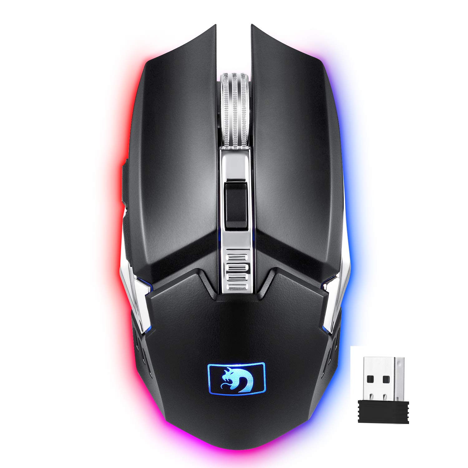 CROOWTIGER M212 Rechargeable 2.4G Wireless Mouse,4 DPI Mode, Programmable Macro Recording Side Buttons,4 Colorful Breath LED RGB Backlits,Intelligent Power Saving(Black)