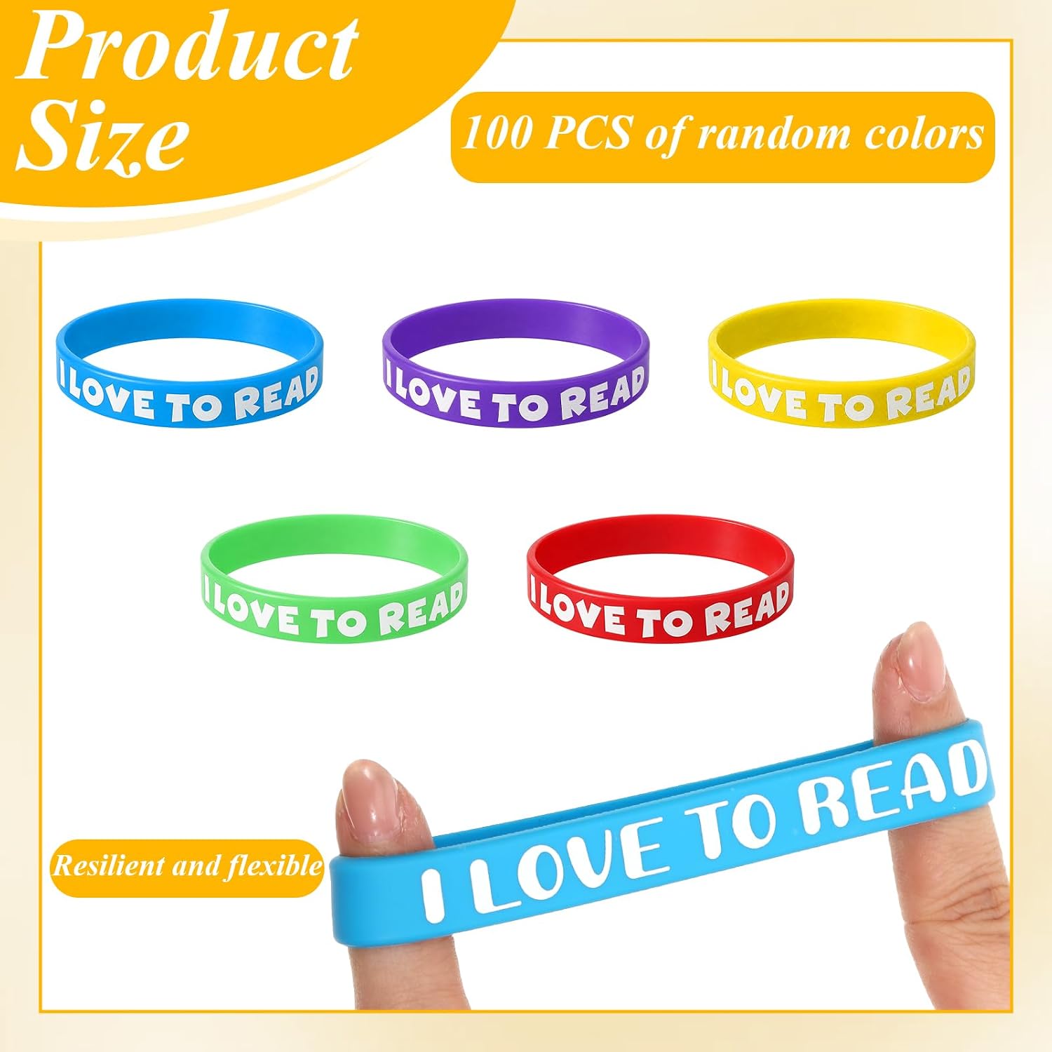 100 Pcs I Love to Read Rubber Bracelets Motivational Rubber Wristband Colorful Silicone Wristbands Bracelets Unisex Wristbands for Classroom Rewards Decoration Party Favors