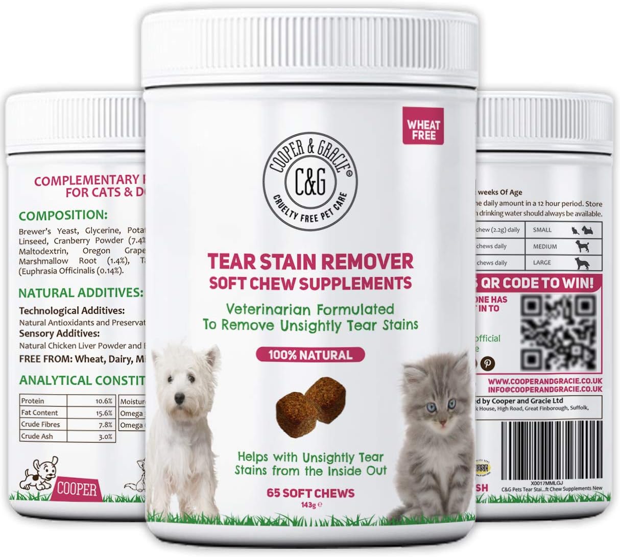 Tear Stain Remover Supplement 65 Soft Chews | Removes Tear Stains | Stimulates Immune System | Antioxidants | Resist Allergens | Veterinarian Formulated