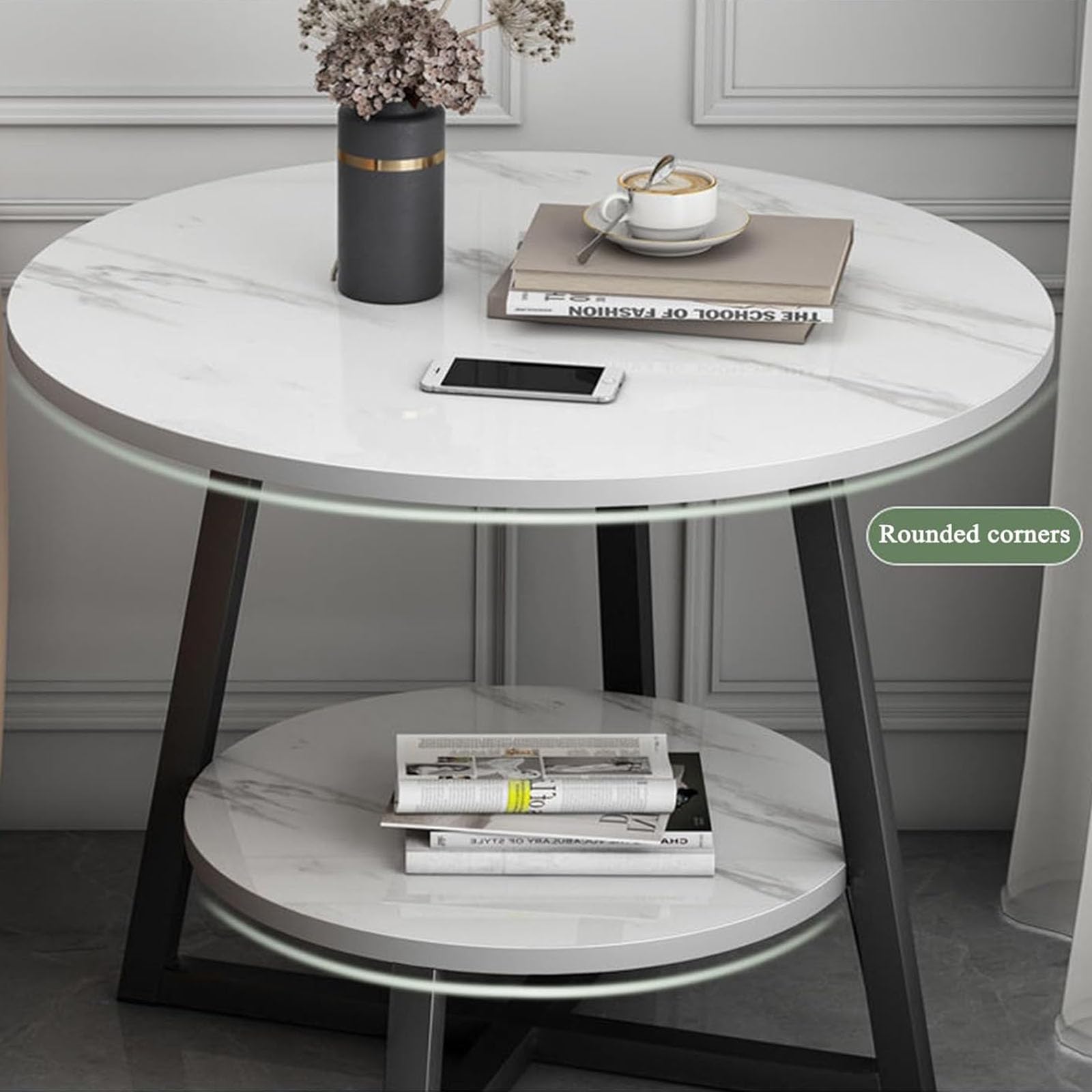 Amazon｜2段人造大理石エンドテーブル、40/50/60cmラウンドソファ