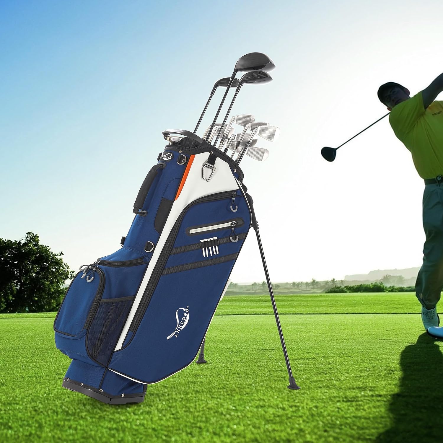 ANNCORD Golf Stand Bag 14 Way Top Dividers Full-Length with Stand, 7 Pockets, Lightweight Golf Bag for Men, Dual Strap, Rain Hood, Portable Golf Club Bag for Men Women