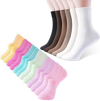 IDEGG Women socks for 6 Pairs no show socks and 6 Pairs crew socks