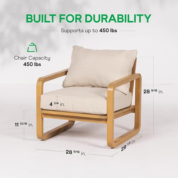Idzo Ivy Wood Club Chair Set of 2 Beige Fabric, Outdoor Wooden Armchair Seating with Cushions for Patio, Garden, or Balcony Relaxation