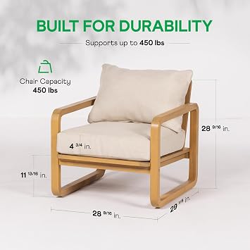Idzo Ivy Wood Club Chair Set of 2 Beige Fabric, Outdoor Wooden Armchair Seating with Cushions for Patio, Garden, or Balcony Relaxation