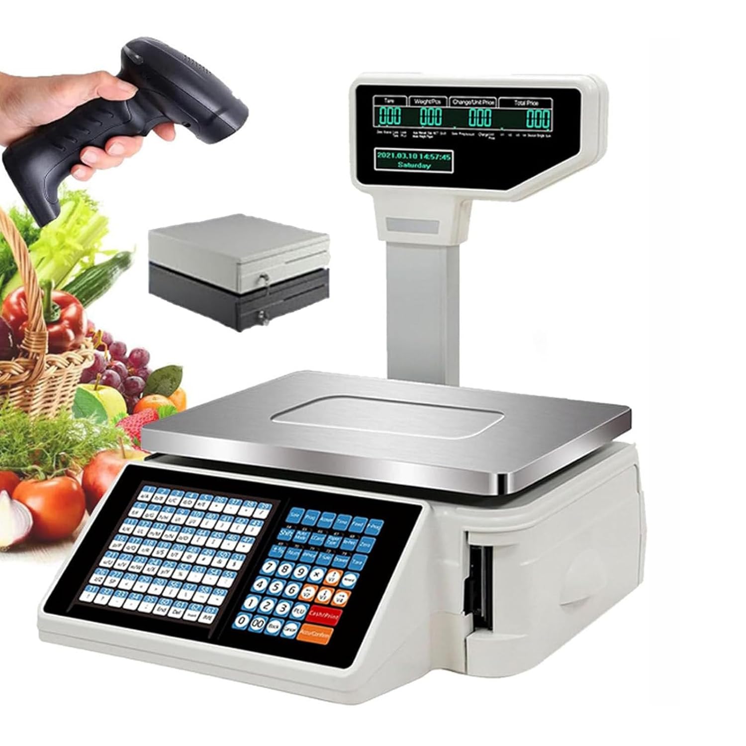 Barcode Counting/Weighing/Printing Scale, Digital Price Label Printing LCD Dual Display, Fruit Vegetable Meat Weighing,C (B ()