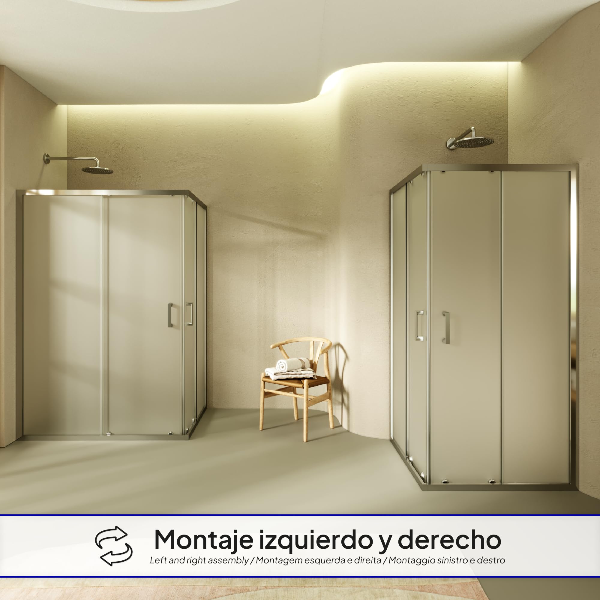 Mampara de Ducha Diana 75x75x190cm | REVERSIBLE | Puerta corredera, Ajuste 72,5-74,5 x 72,5-74,5cm | Perfiles Cromados, cristal de seguridad ESG Satinado de 6mm