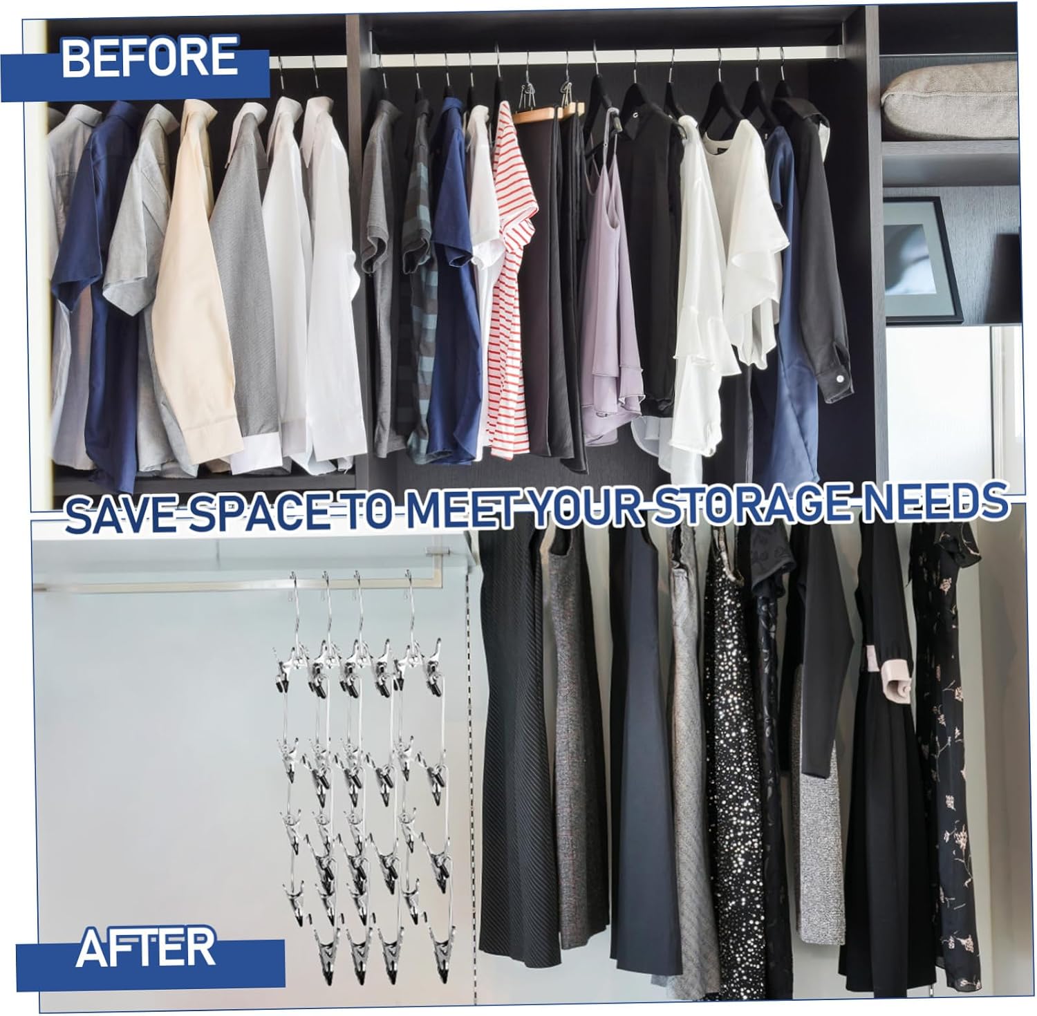 4 Pack Skirt Hangers with Clips, High Manganese Steel Closet Organizer