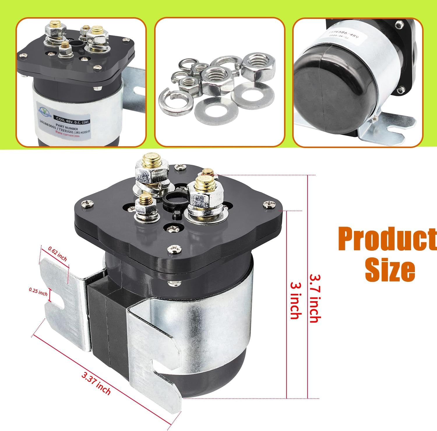 Panglong Golf Cart 48V 4 Terminal Solenoid, Compatible with Club Car 48V Solenoid, EZGO 48V Solenoid and Yamaha 48V Solenoid, OEM #1018836-01, 73231G01, JR1-H1950-00