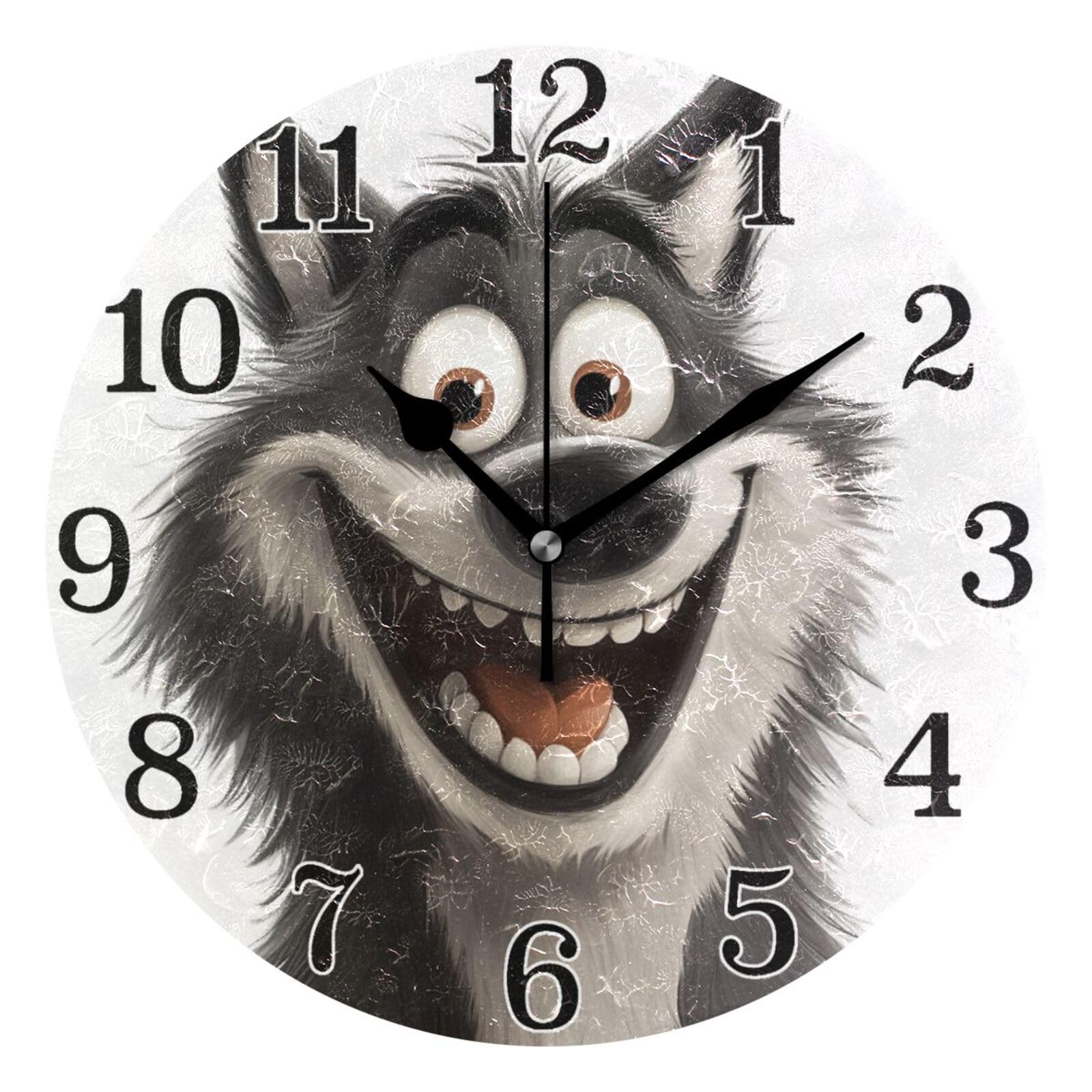 Horloge de cuisine ronde loup 25,4 cm pour chambre et bureau