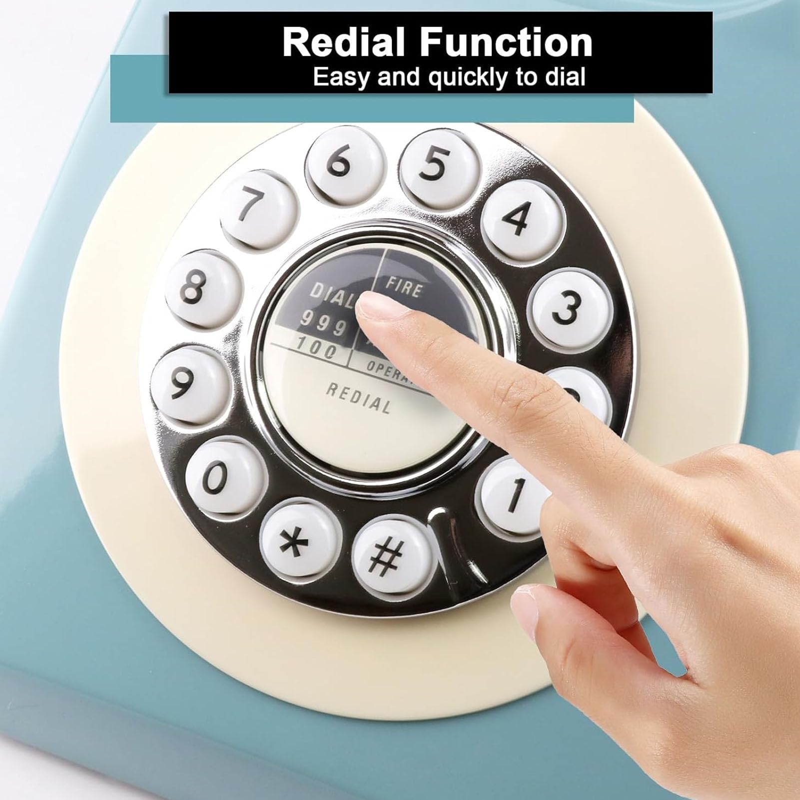 Annadue Telefon Stacjonarny w Stylu Retro, Klasyczne, Staromodne Przyciski Wybierania Numeru Telefon z funkcją Ponownego Wybierania Złącze RJ11 dla Rodziny Seniorów w Biurze Domow (BLUE)