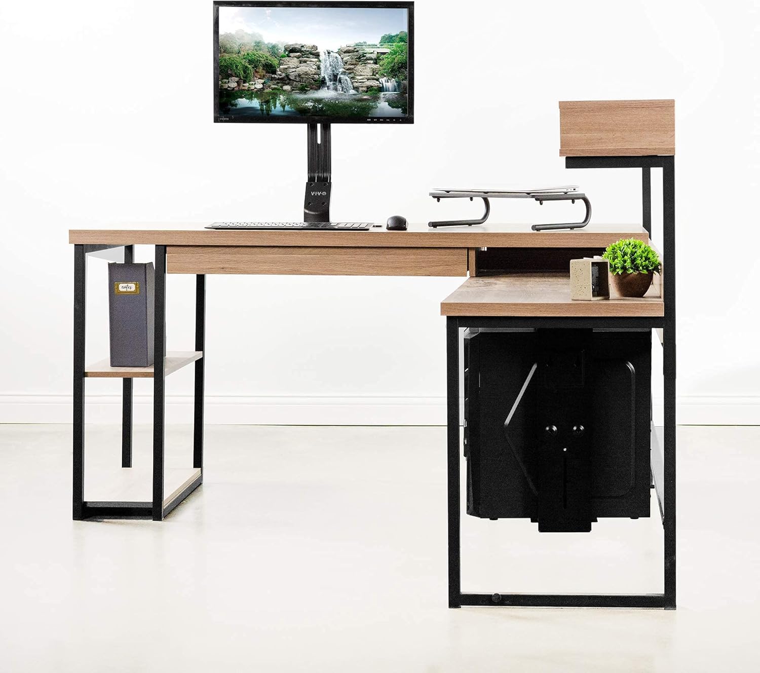 VIVO Dual 13 to 27 inch LCD Monitor Mount and Under Desk and Wall PC Mount Kit, Heavy Duty, Fully Adjustable Stand and Computer Case Holder (Bundle)
