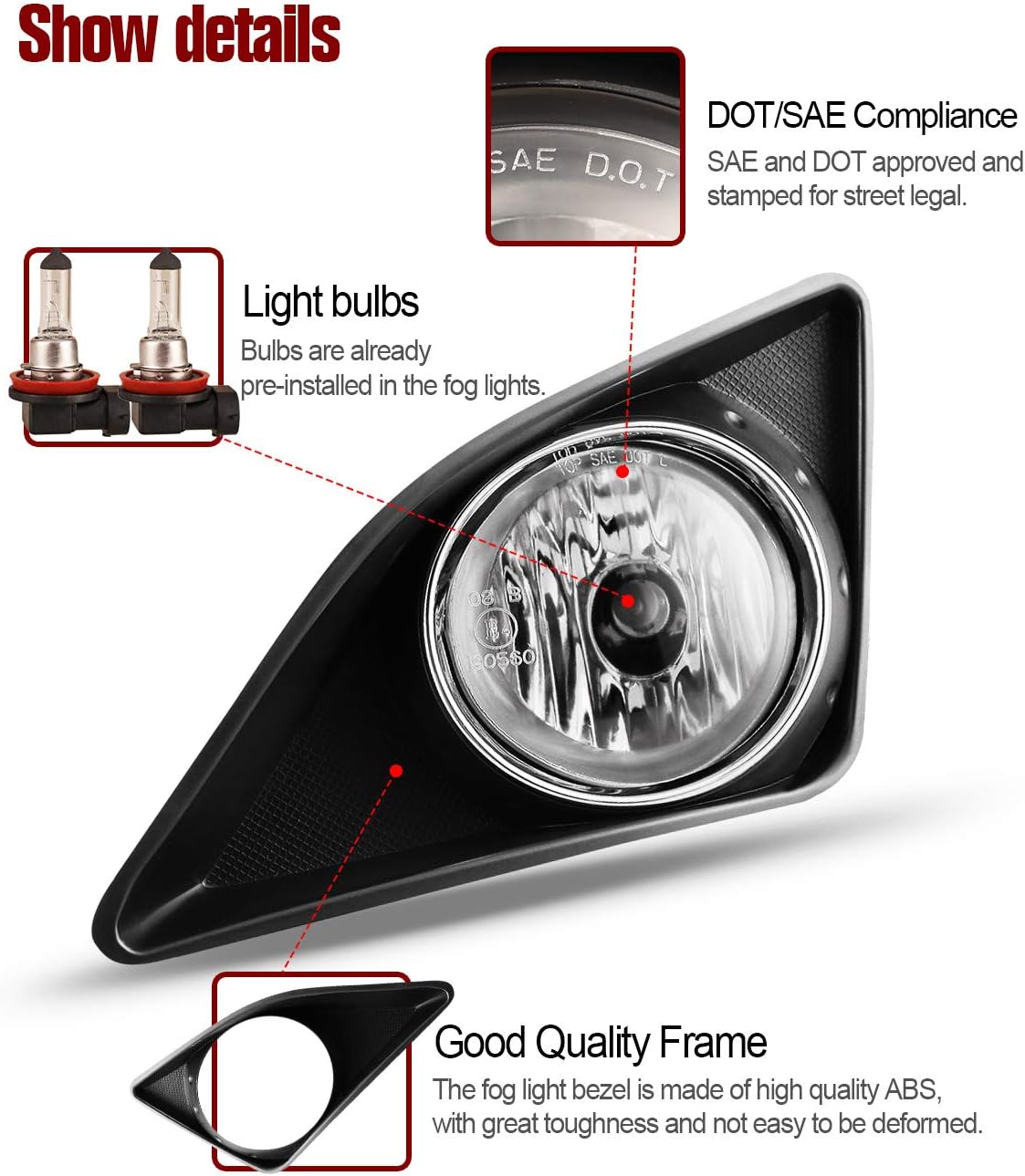 AUTOWIKI Fog Lights For Toyota Corolla 2009-2010 Fog Light Assembly 2PCS OEM Replacement Fog Lamps