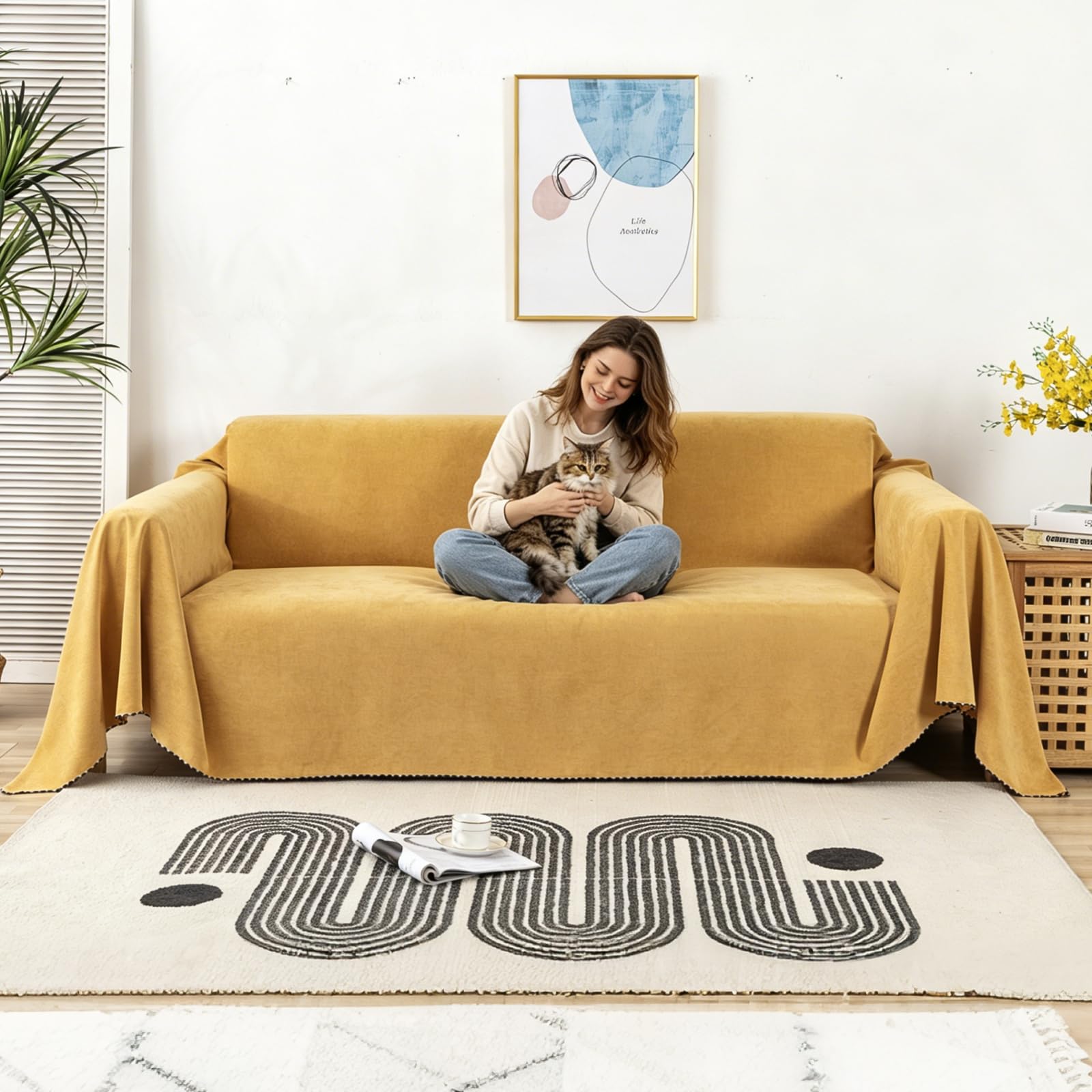 Wasserdicht Sofabezug Home Dekoration Solid Farbe Dünne Decke Vier Jahreszeiten Universal Sofaüberwürfe Multifunktionaler Sofa Schutzhülle Wohnzimmer Haustier 180 * 380cm-Gelb