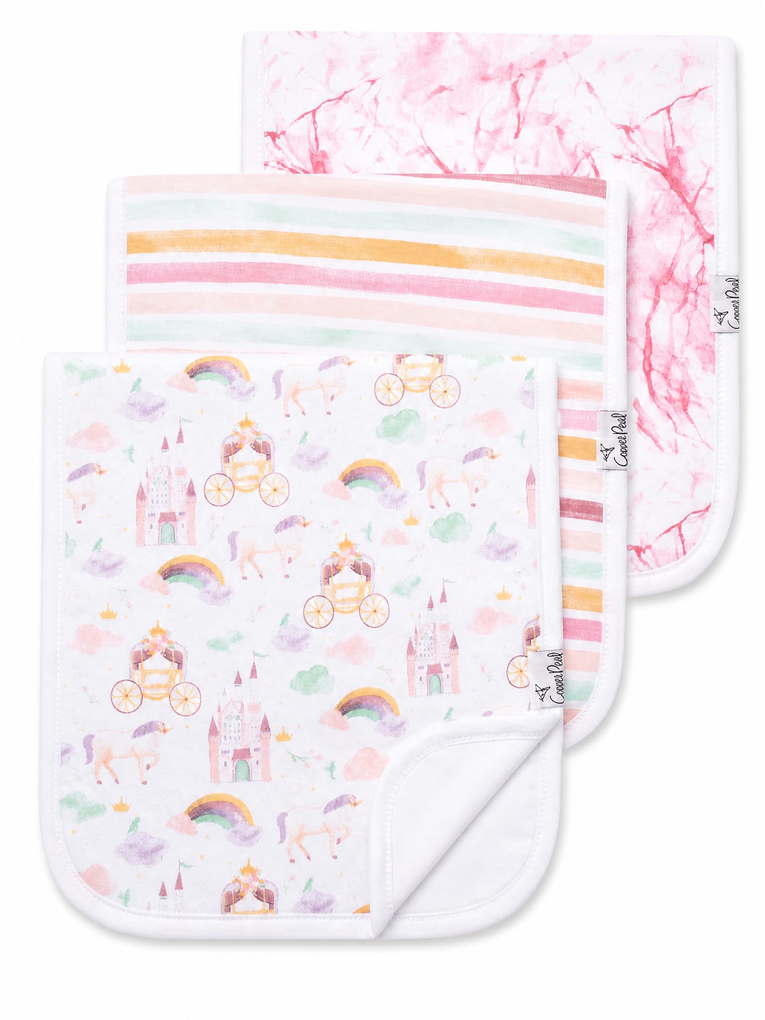 Baby Burp Cloth Large 21''x10'' Size Premium Absorbent Triple Layer 3-Pack Gift Set “Enchanted” by Copper Pearl-image-8