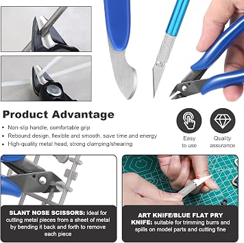 Fippy 11PCS Model Kit Tools, Gundam Model Tool Kit, Hobby Building Tools Kit for Gundam Basic Model Assembling, Building and Repairing