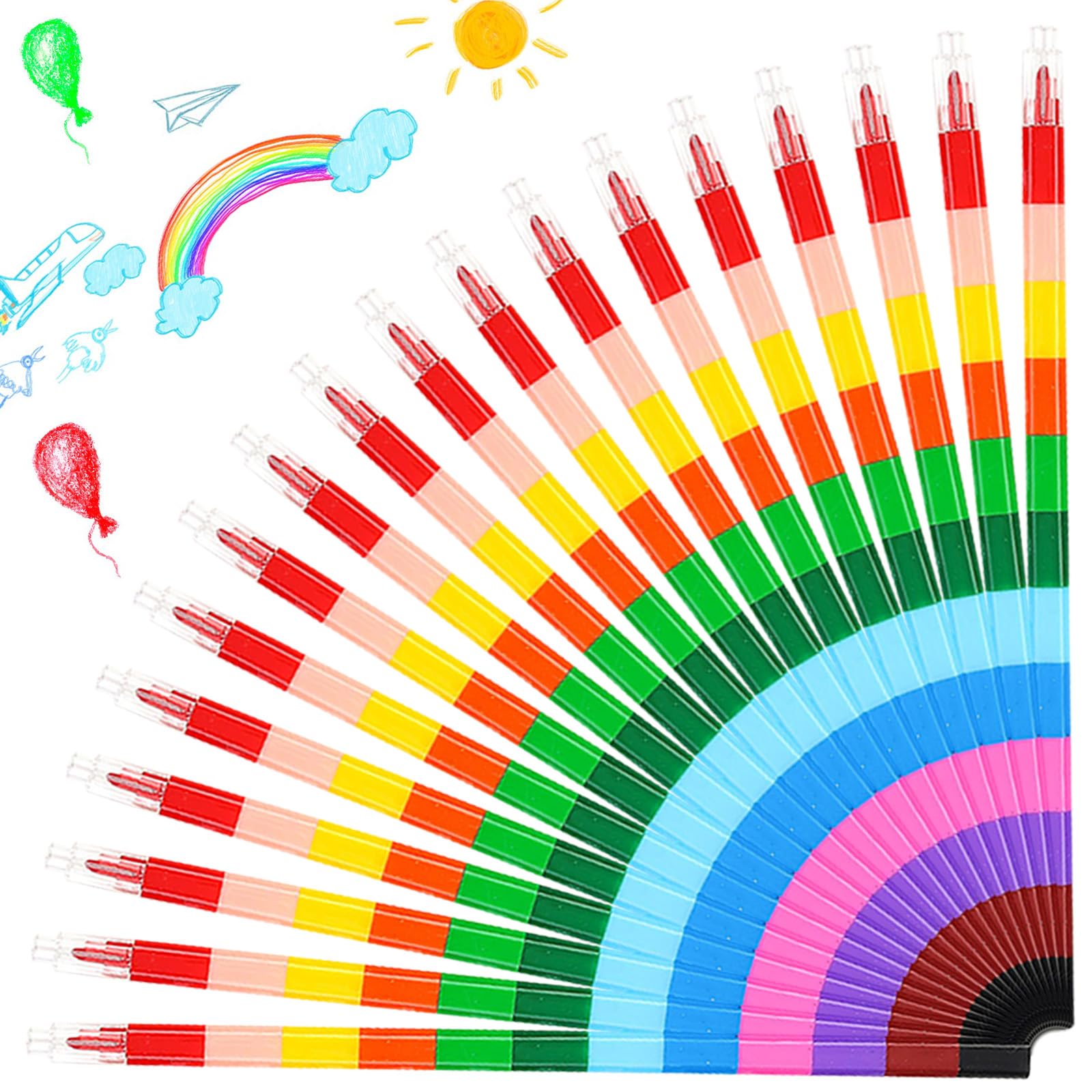 DueHoppee 18 Pcs Stackable Crayons,Mini Crayons for Kids Party Favors,Bulk Stacking Crayon,12-Colors-in-1 for Drawing Marking Coloring Fun (18)