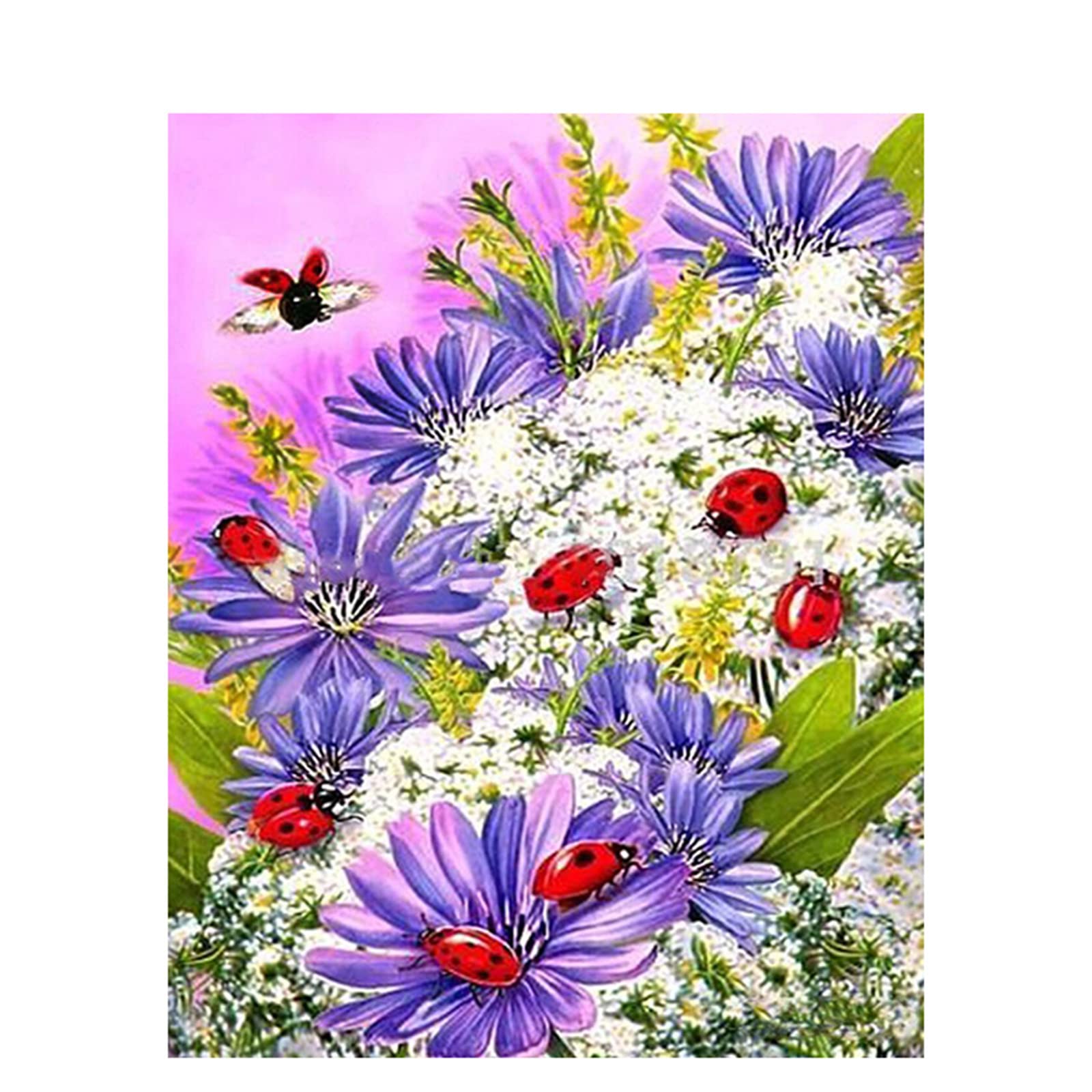 Paint by Numbers Ladybug Purple Flower,DIY Paint by Numbers Kits for Adults Kids,Canvas Oil Painting by Numbers with Brushes and Acrylic Pigment Arts Craft for Home Wall Decoration 24x30in Framed