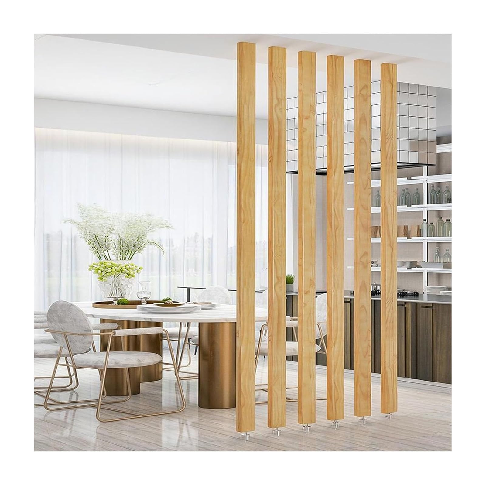 Biombo Separador de Ambientes， Divisor De Ambientes De Listones De Aleación de Aluminio De Piso A Techo， para Escaleras De Pasillo, Panel Divisor De Pared(9root,185cm/72.8in/6.06ft)