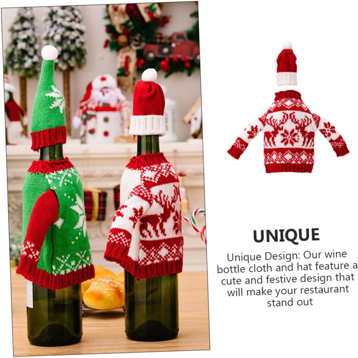 Xmas Wine Bottle Cover Set, Red Cloth Christmas Decorative Topper