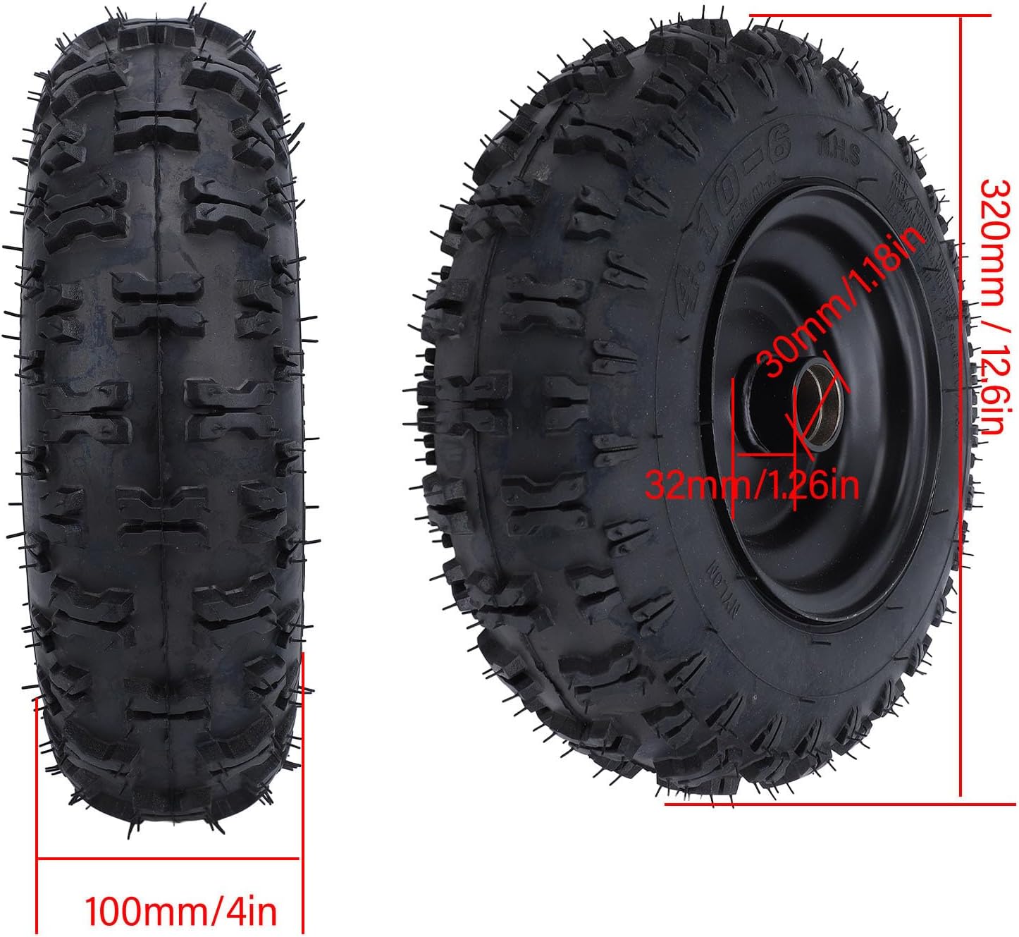 4.10-6 Tire and Wheel Assembly Anti Slip Rubber ATV Mini Bike Scooter Kart Lawn Tractor