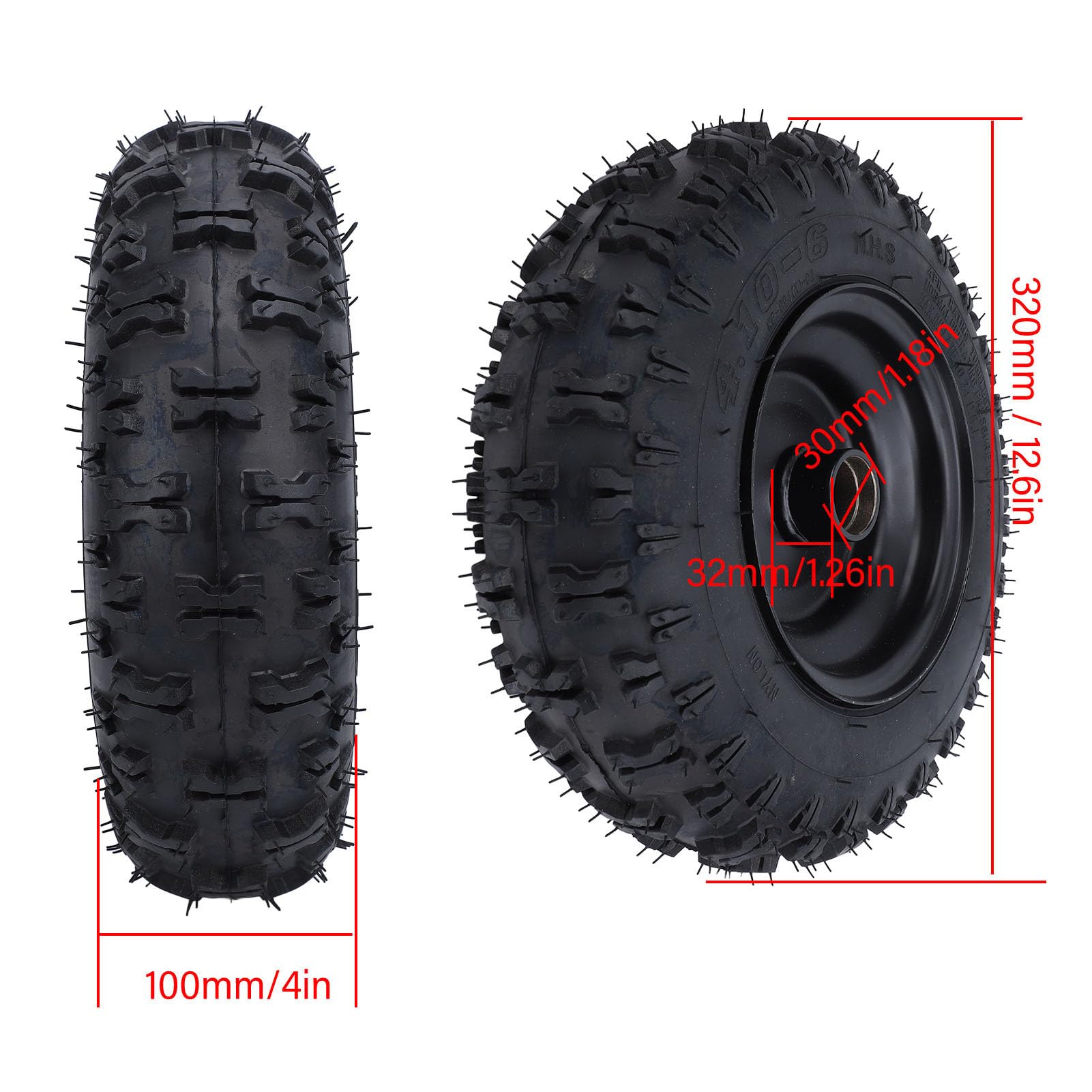 4.10-6 Antypoślizgowa Opona i zespół Koła Pasujące do Minibike'a ATV Go Kart, Wytrzymała Gumowa Felga Przedniego Koła Opona do Traktora Ogrodniczego, Metalowa Piasta Wymienna Skutera, Taczka,