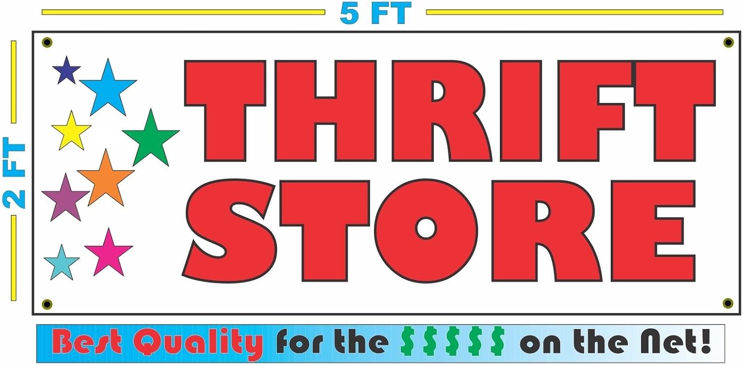 Thrift Store with Stars Banner Sign