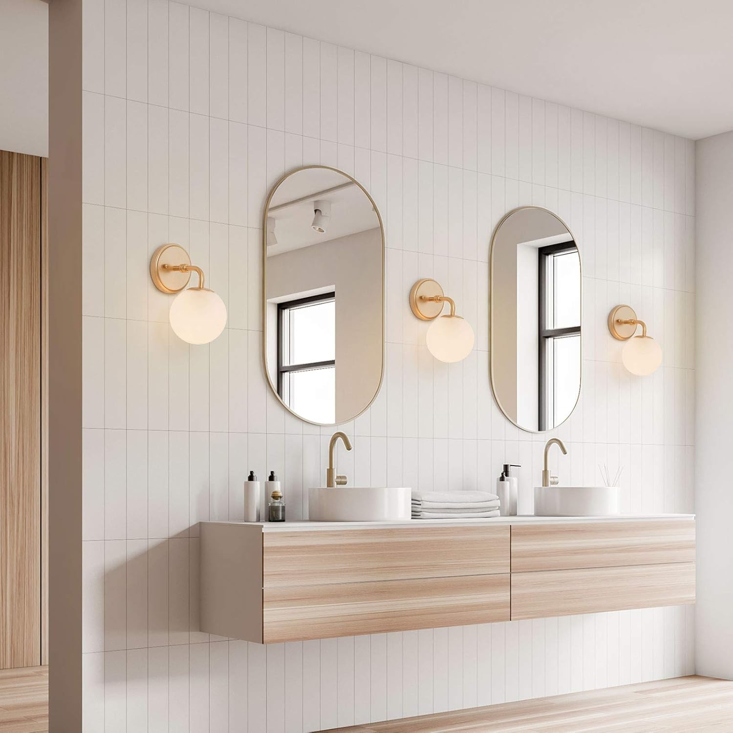 Buy 1 get 1 🔥 Wall Sconces, Gold Sconces Wall Lighting, Globe Wall Light with White Frosted Glass for Hallway, Kitchen and Bedroom, 5.5 L x 10 H