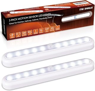 STAR-SPANGLED 11” Motion Sensor Lights Indoor AA Battery Operated, Stick on LED Light for Closet, Stairs, Under Cabinet, Kitchen, Cool White, 2 Pack
