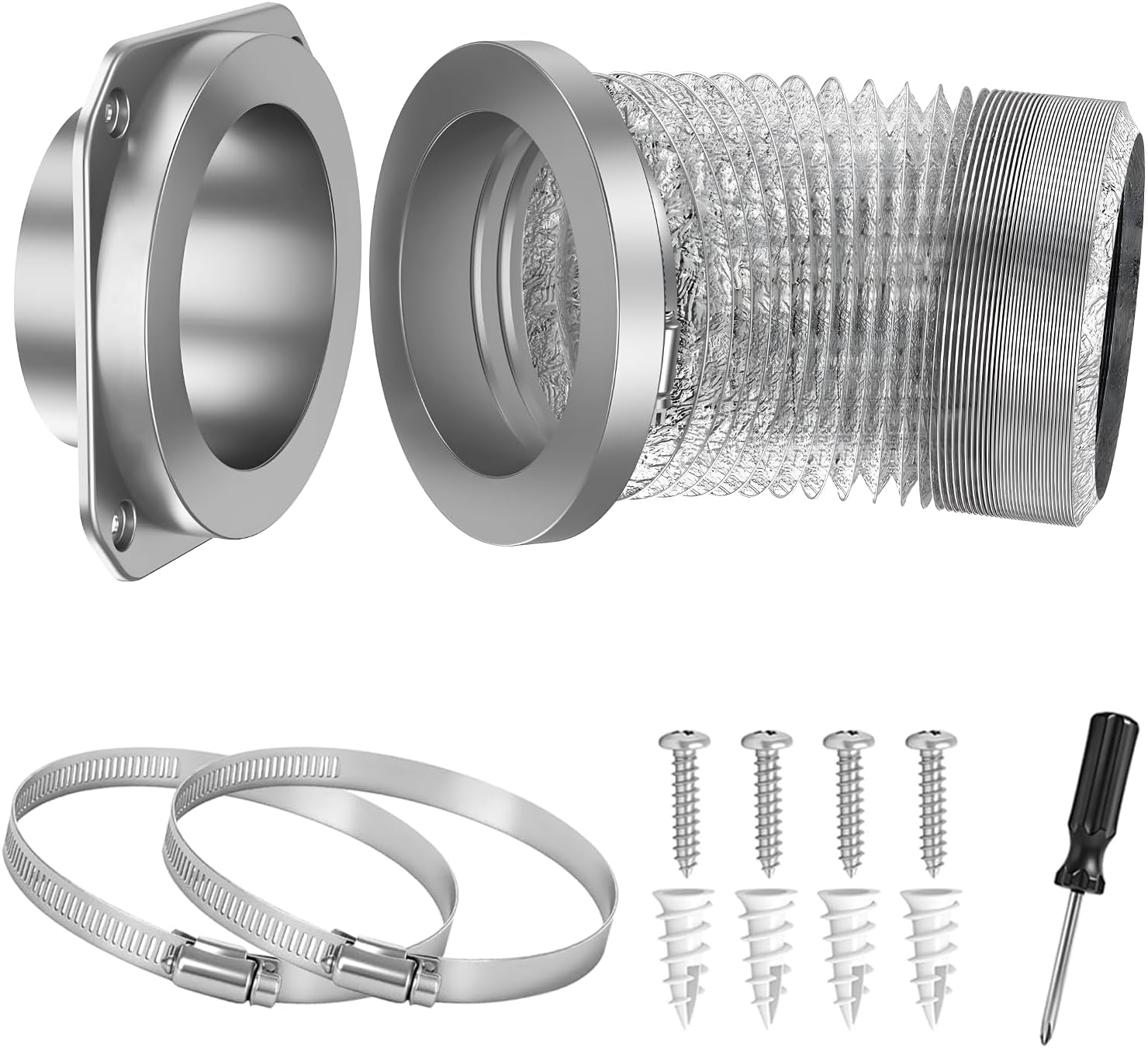 Magnetic Dryer Vent Coupling Connector Kit, Aluminum Alloy Shell, Double-sided Strong Magnetic Dryer Vent， Easy to Clean Quick Connector Including a 3.3FT & 4" Duct Hose and 2 Clamps (DV180)